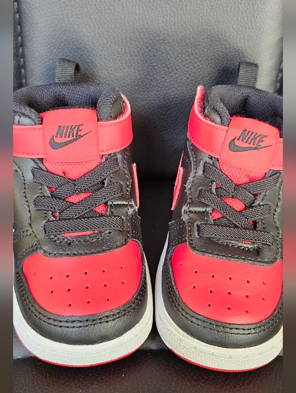 Nike Court Bourough Kids Red and Black High-Top Sneakers with Strap